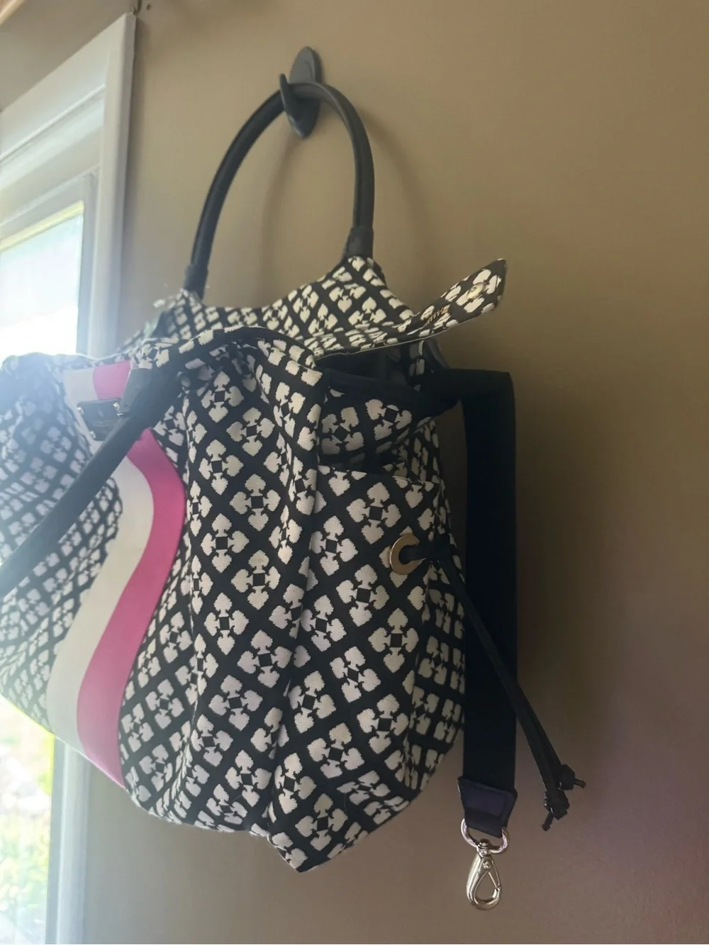 Kate Space Black & White Geometric Tote with Pink Stripe WKRU1523